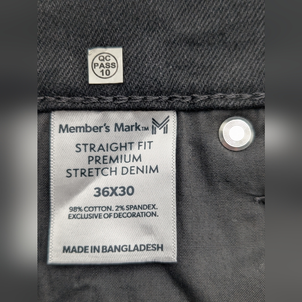 NWT Member's Mark Size 36x30 Men's Black Jeans 98% Cotton 2% Spandex - Picture 15 of 16